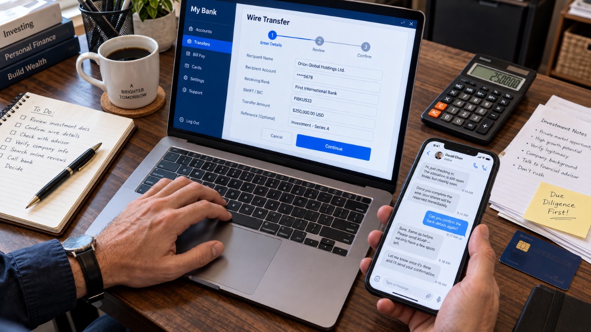 wire-transfer or payment-confirmation screen with recipient information